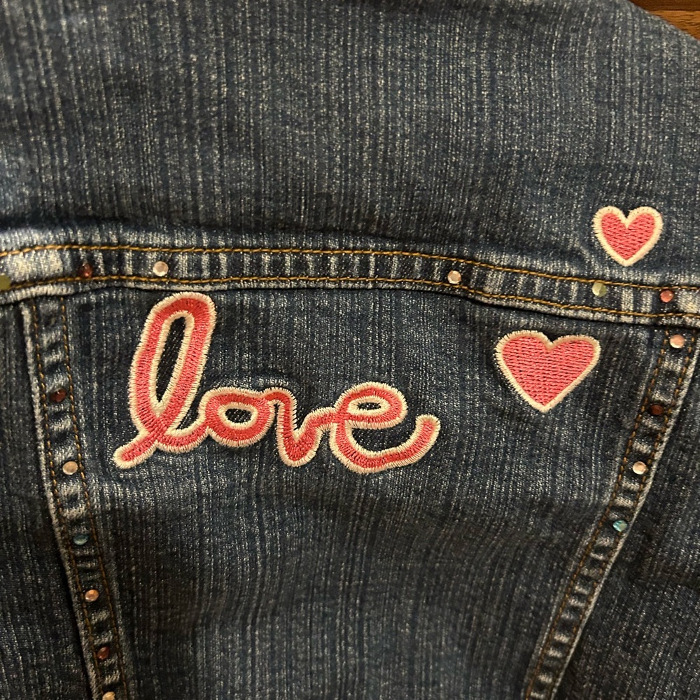 Girl’s Stylish Blue Denim Heart Sparkle Jacket size 6 - Picture 10 of 12